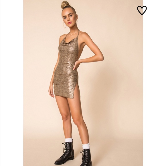 Gold Snakeskin Halter Dress - Picture 1 of 2